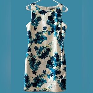 Ann Taylor Petite Blue and White Floral Sheath Dress